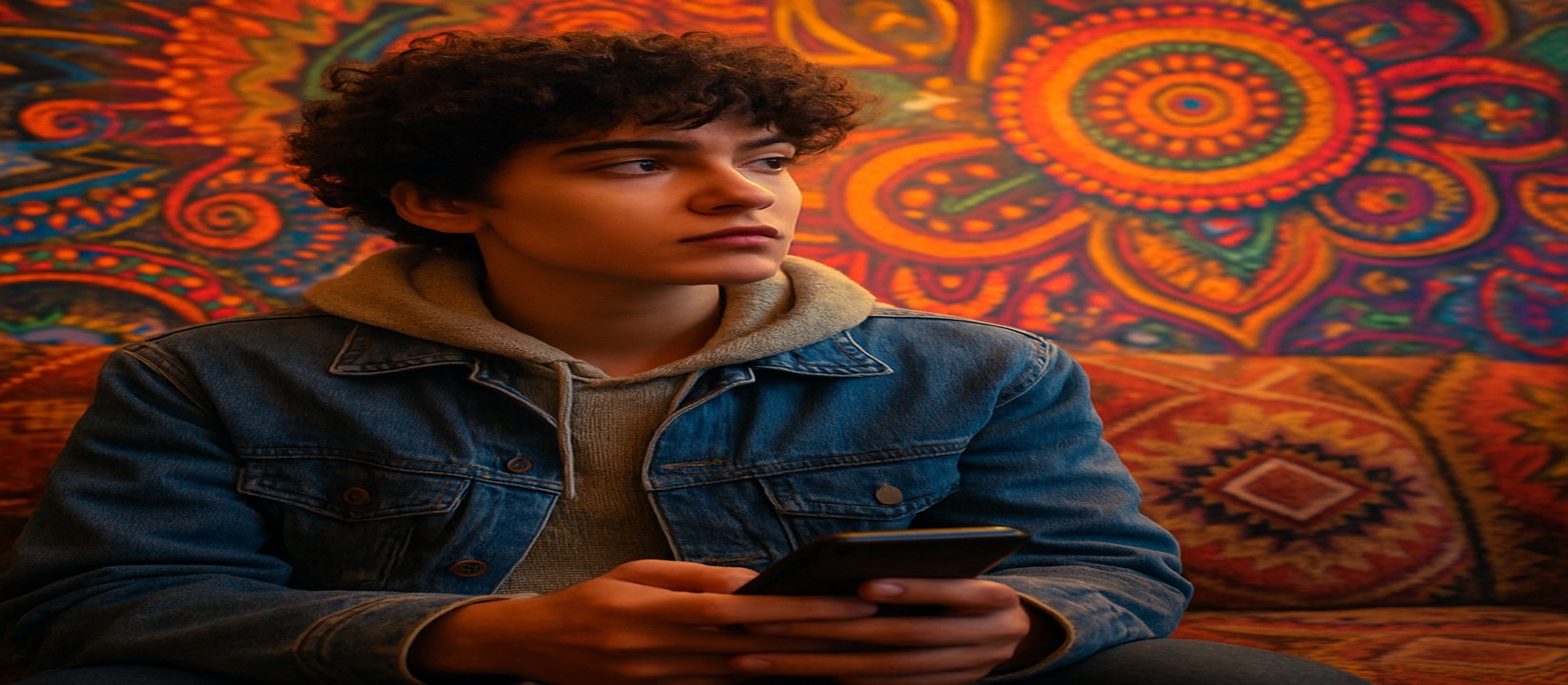 একজন ব্যক্তি bd9 অ্যাপ ব্যবহার করে সোফায় আরাম করে বসে রয়েছেন